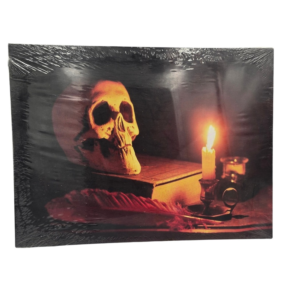Halloween LED Canvas Wall Art Skull and Candle Gothic Curiosities Oddities Decor